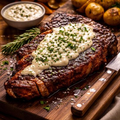 Image of Balsamic Rib Eye Steak with Bleu Cheese Sauce