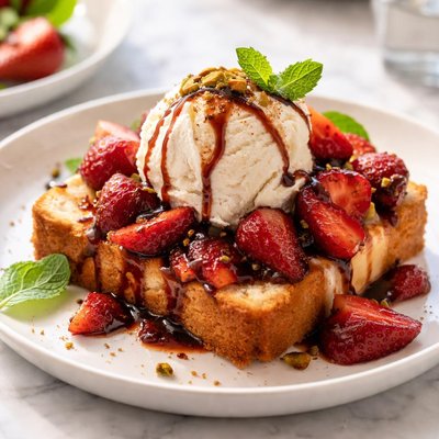 Image of Balsamic Strawberries and Ice Cream on Pound Cake