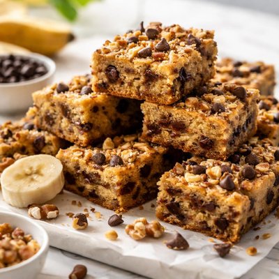 Image of Banana Blondies with Chocolate Chips and Walnuts