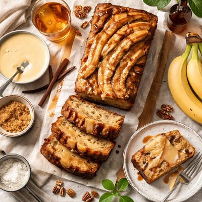 Image of Banana Bourbon Cake with Bourbon Creme Anglaise