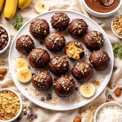 Image of Banana Cake Balls Wrapped in Chocolate