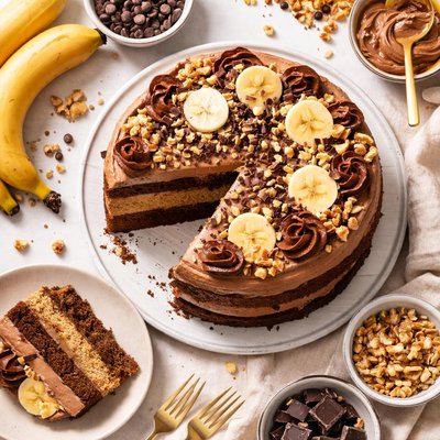 Image of Banana Chocolate Fudge Layer Cake Light