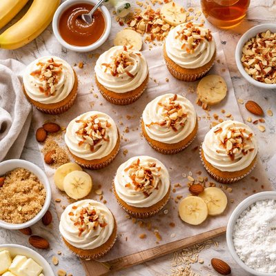Image of Banana Cupcakes with Amaretto Buttercream
