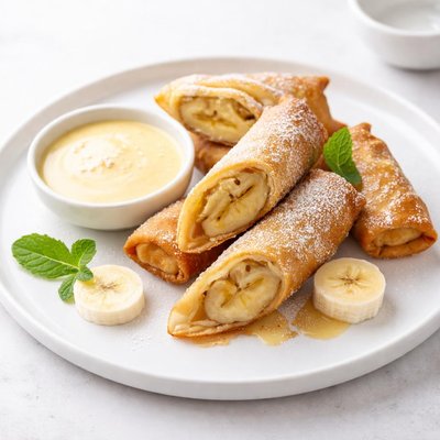 Image of Banana Egg Rolls with Custard Sauce