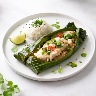 Image of Whole30 Banana Leaf Wrapped Coconut Fish
