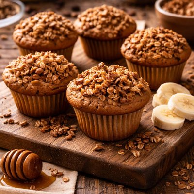 Image of Banana Muffins with Crunchy Granola Topping