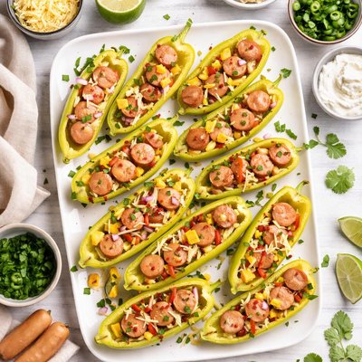 Image of Banana Peppers Stuffed with Vienna Sausages or Hot Dogs