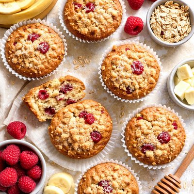 Image of Banana Raspberry Streusel Muffins