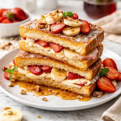 Image of Banana Strawberry and Cream Cheese Stuffed French Toast