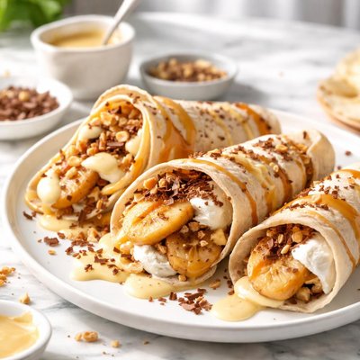 Image of Banana Sundae Wraps with Custard Sauce