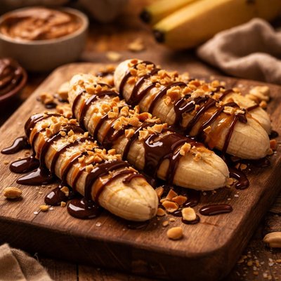 Image of Banana with Peanut Butter Chocolate Syrup