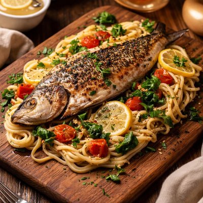 Image of Vegan Barada Bronzino with Noodles