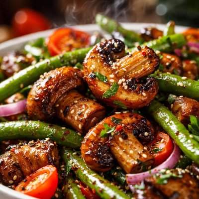 Image of Barbecue Bbq Mushroom and Green Bean Salad