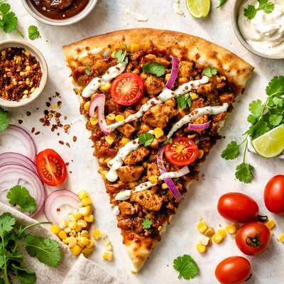Image of Vegetarian Barbecue Chicken Pizza Slice