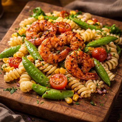Image of Barbecue Shrimp and Sugar Snap Pasta Salad Clean Eating