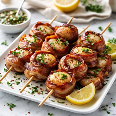 Image of Barbecued Bacon and Scallop Brochettes