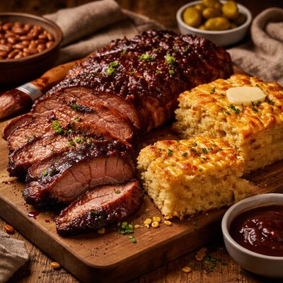 Image of Barbecued Pork with Cheese Cornbread