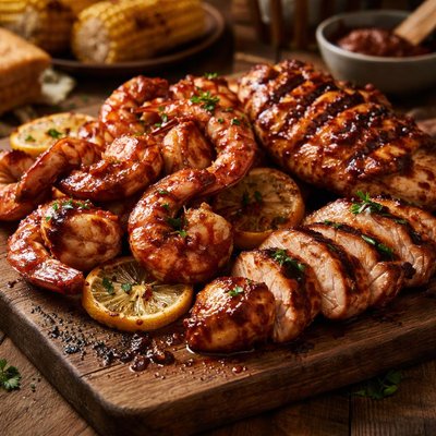 Image of Barbecued Shrimp and Chicken