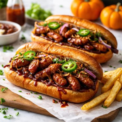 Image of Barbecued Worm Sandwiches Halloween or Anytime