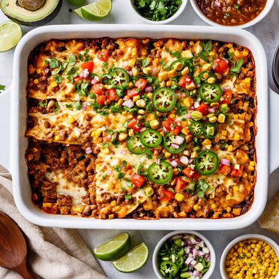 Image of Bean and Beef Enchilada Casserole