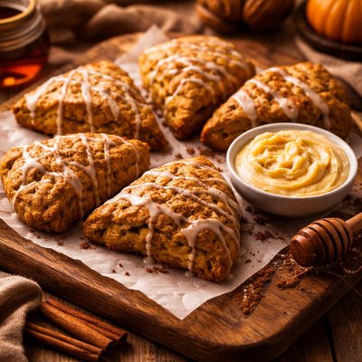 Image of Bed and Breakfast Spiced Pumpkin Scones with Honey Butter