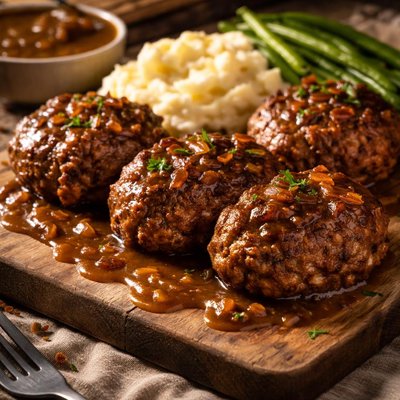 Image of Beef and Bacon Rissoles with Gravy