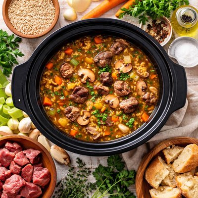 Image of Beef and Barley Soup with Mushrooms for the Crock Pot
