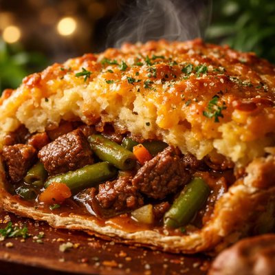 Image of Beef and Green Bean Pie with Squash and Potato Topping