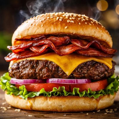 Image of Vegetarian Beef Bacon and Cheese Burger