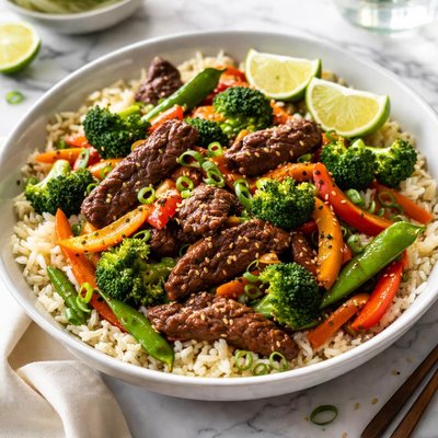 Image of Low Fat Beef Stir-Fry with Vegetables and Rice
