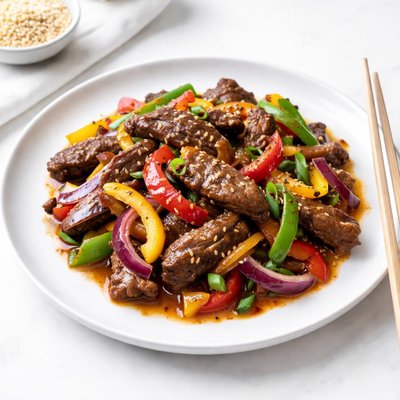 Image of Whole30 Beef Stir Fry with Bell Peppers and Onions