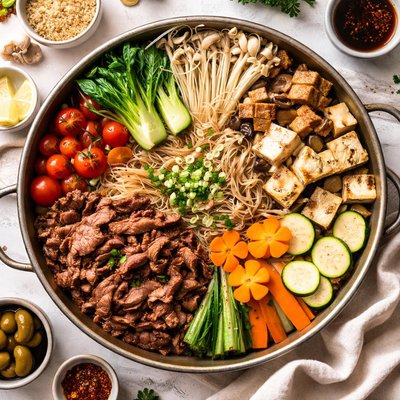 Image of Beef Sukiyaki with Tofu and Vegetables
