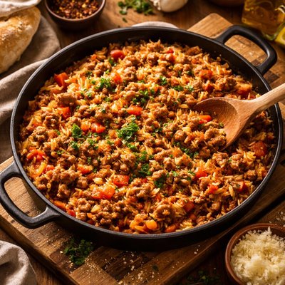 Image of Beefed Up Spanish Orzo