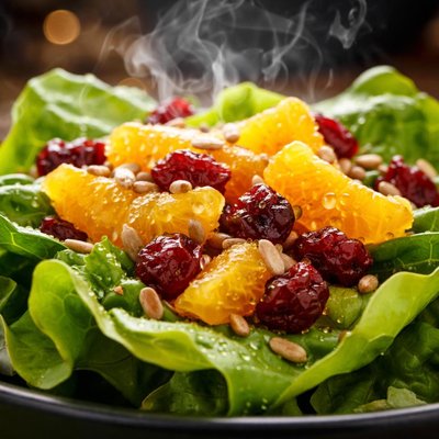 Image of Bibb Greens Topped with Orange Dried Cranberries and Sunflower
