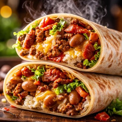 Image of Big Beefy Bacon Bean Burritos