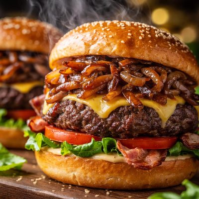 Image of Big Bistro Burgers with Caramelized Shallots