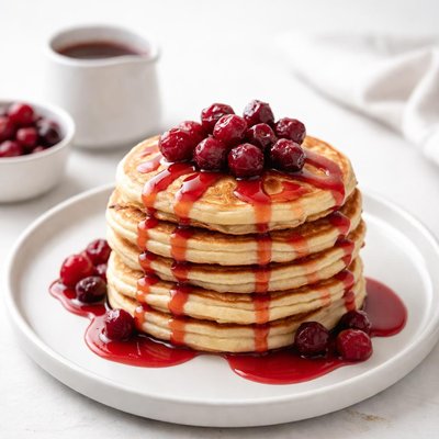 Image of Bisquick Cranberry Pancakes with Cranberry Syrup