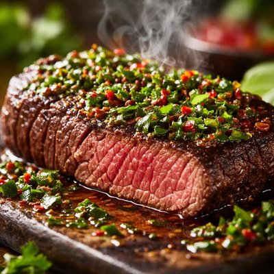 Image of Bistec Argentino Al Chimichurri Steak with Chimichurri Sauce
