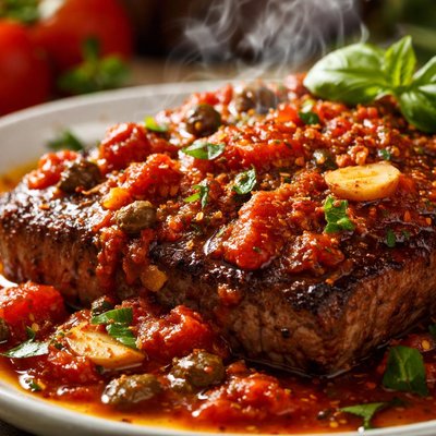 Image of Bistecca Alla Pizzaiola Steak with the Pizzaiolos Wifes Sauce