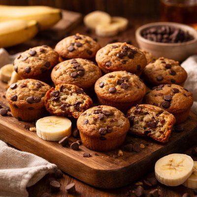 Image of Bite Size Chocolate Banana Chip Muffins