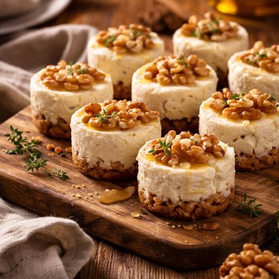 Image of Bite Size Goat Cheese and Walnut Cheesecake