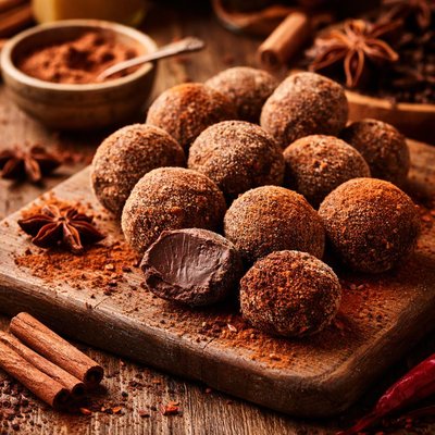 Image of Bittersweet Chocolate Truffles Rolled in Spices