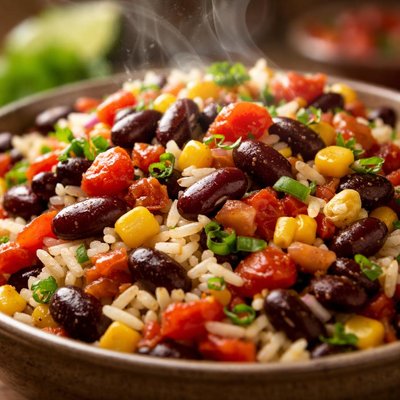 Image of Black and Red Fiesta Beans with Rice