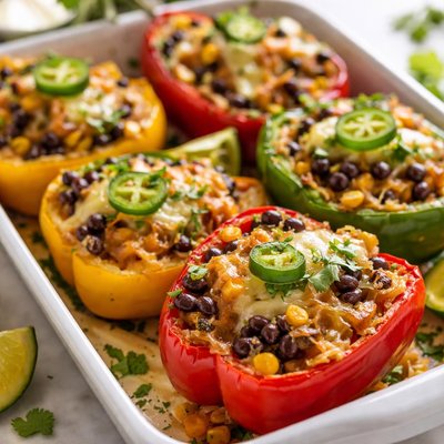 Image of Black Bean and Jalapeno Jack Stuffed Bell Peppers Vegetarian