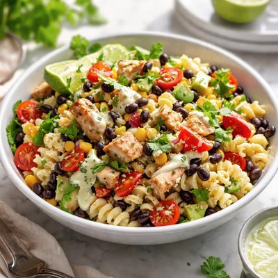 Image of Black Bean Chicken Pasta Salad with Creamy Cilantro Dressing