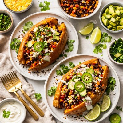 Image of Black Bean Chili Over Sweet Potatoes