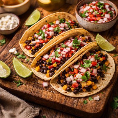 Image of Black Bean Corn Tacos with Radish Salsa Feta