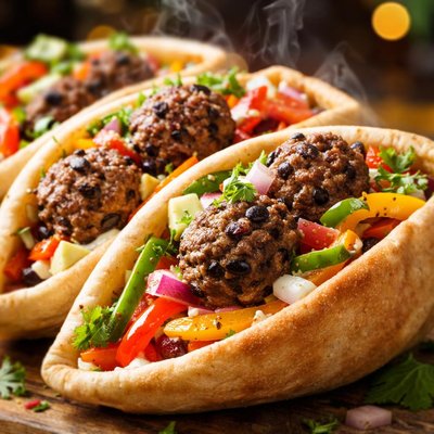 Image of Black Bean Fajita Meatball Pitas