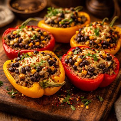 Image of Black Bean Mushroom Quinoa Stuffed Bell Peppers