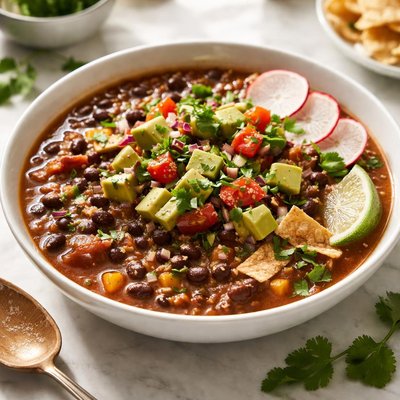 Image of Black Bean Soup with Avocado Salsa
